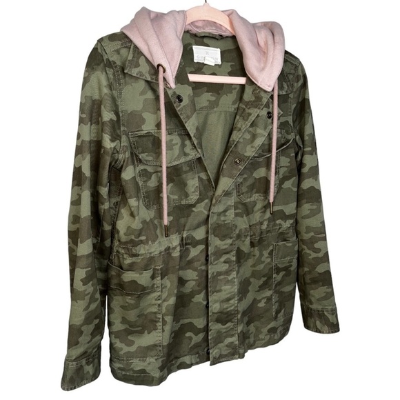 Caslon Camo Green Utility Jacket XS Pink Detachable Hood - Picture 2 of 14